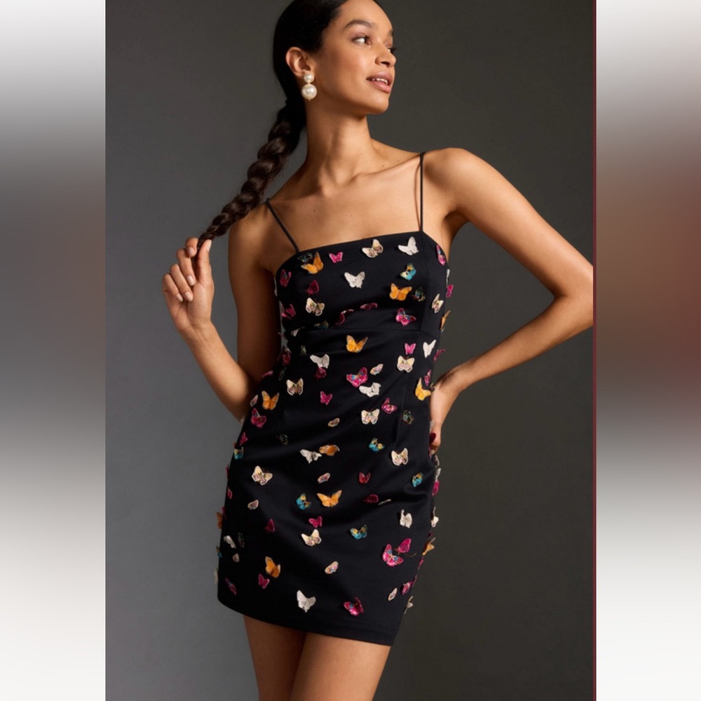 ANTHROPOLOGIE MAEVE 3-D Butterfly Dress NEW Size 10 Black